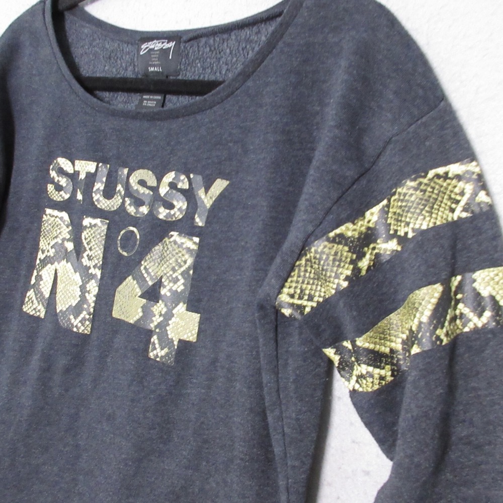Y2K 90s Stussy Sweatshirt Women Small Gray Snake Print Streetwear Skate Grunge‎